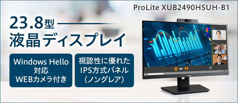 WEBカメラ搭載 23.8型フルHD IPS方式液晶ディスプレイ ProLite XUB2490HSUH-B1