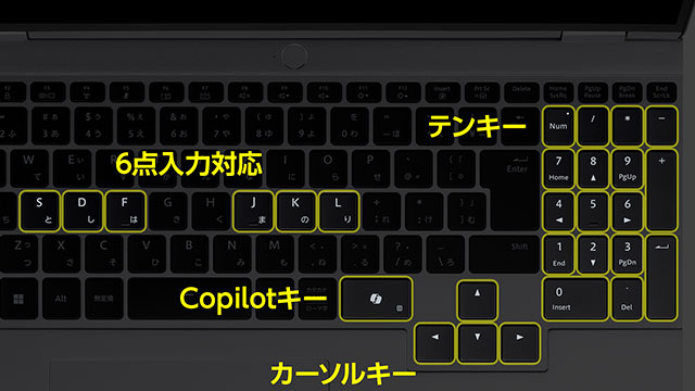 入力しやすいカーソルキーとテンキーを搭載