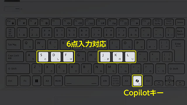 6点入力対応キーボード+Copilotキーを搭載し、様々な用途で便利に